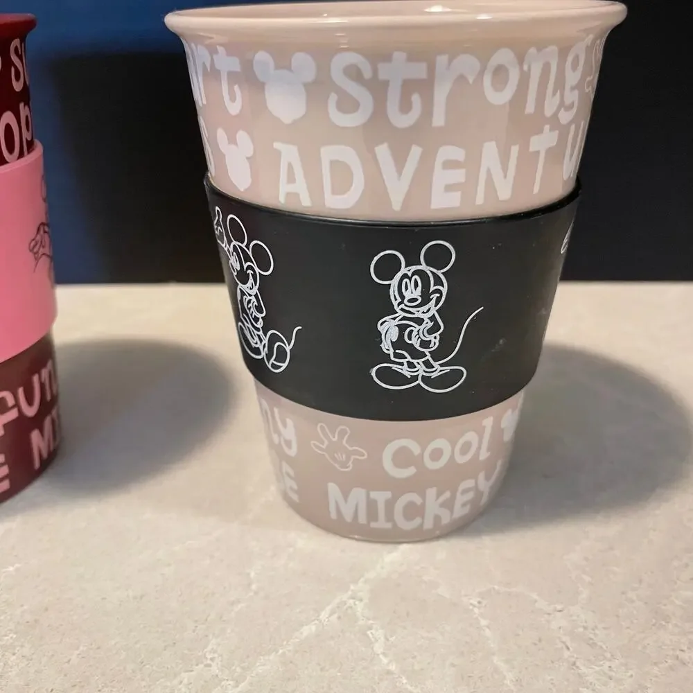 Disney Mickey Mouse and Minnie Mouse tumbler cups  beige and burgundy pink cup